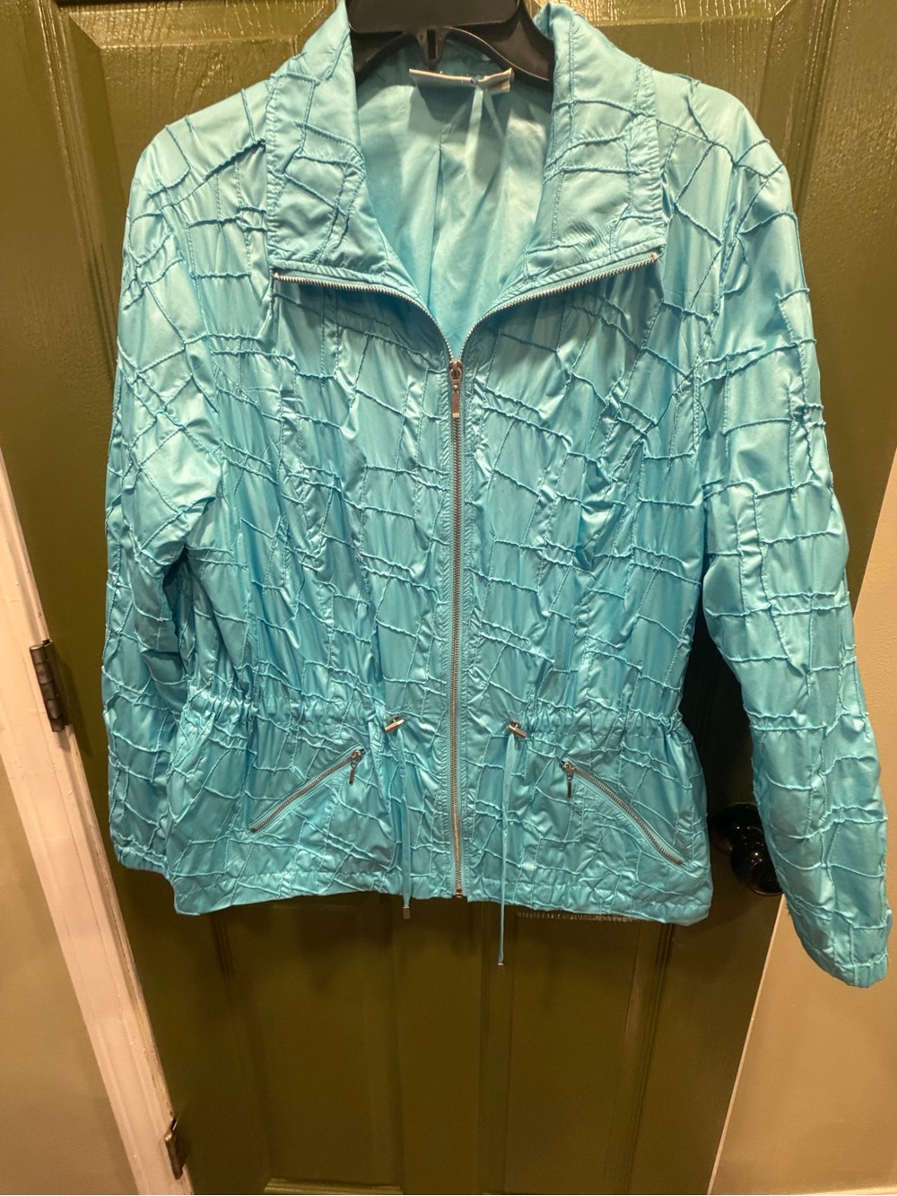 Chico's Aqua Blue Textured Zip-Front Lightweight Jacket